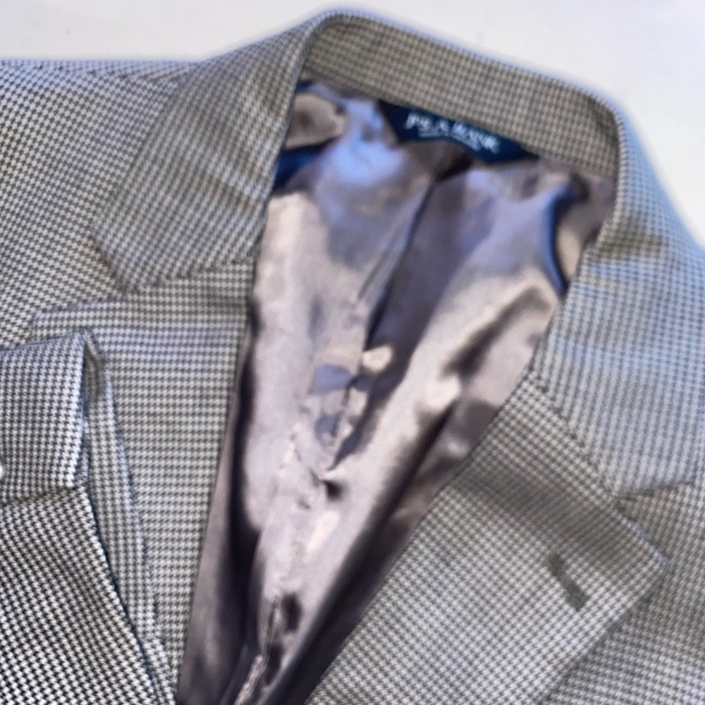 Jos A Bank Signature Collection Mens 46 SH Wool Houndstooth Blazer Grey Black
